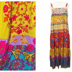 Natural Life Womens Sz L Patrica Boho Colorful Floral Ruffles Pockets Maxi Dress